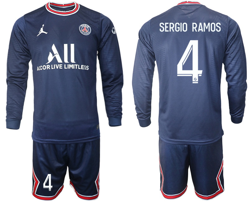 Men 2021-2022 Club Paris St German home blue Long Sleeve #4 Soccer Jersey->paris st german jersey->Soccer Club Jersey